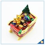 Enamel Craft Cute Bear Trinket Box Crystal Boat Shape Jewelry Box For Festival