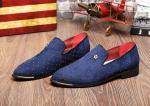 Slip On Men'S Casual Shoes Blue / Black Custom With Metal Rivets