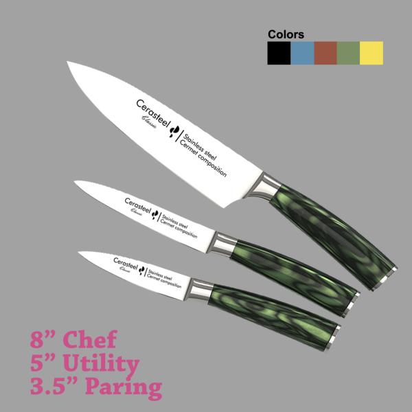 China Cerasteel Knife Set(3.5''Paring,5''Utility 8"Chef) factory