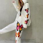 Casual Print Long Sleeve Cardigan Hoodie Sweatpants Women 2 Piece Sweatsuit