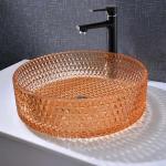 Diamond Round Wash Hand Basin Amber Color Glass Bowl Bathroom Sink