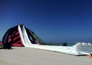 China 75m Long Outside Giant Inflatable Water Slide PVC Red White With Bolwer factory