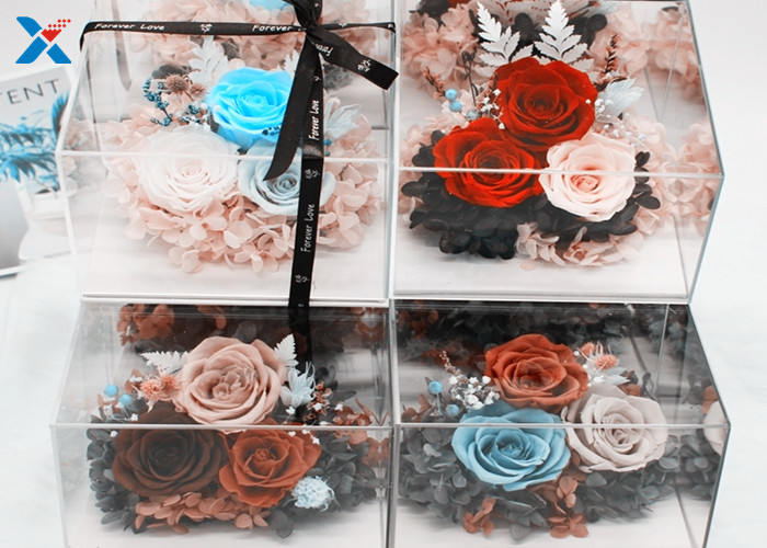 Light Weight Mirror Acrylic Flower Box For Dry Fresh Flowers Non Flammable