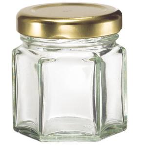 China simple hexagon glass jar for honey, pickles,candy factory