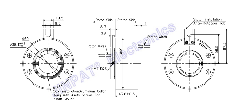 6 Circuits Through Hole Slip Ring Transmitting 5A Current In 360 Degree Continuous Rotation