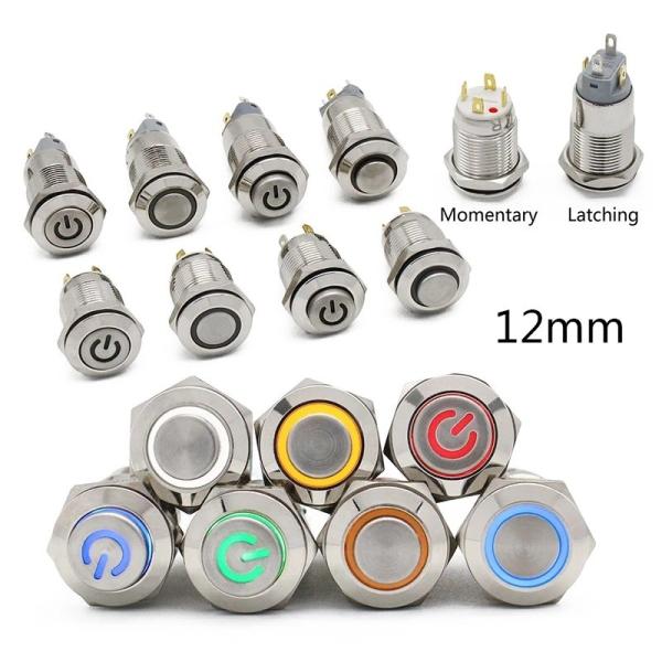 3V 5V 12V 24V Industrial Electrical Connector Metal Push Button Light Switch