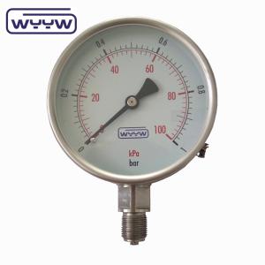 China Dry SS304 Bourdon Sedeme Pressure Gauge Back Connection 4'' Size factory