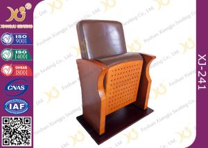 China Brown Leather Low Back Auditorium Chairs With Self Weight Retracting Seat factory
