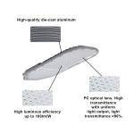 Smart Mains-Powered LED Street Light, Aluminum Alloy Body, IP65 Waterproof,