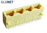 Magnetic RJ45 Connector Ganged RJ45 Jack Module 4 ports Tab Down Yellow Plastic