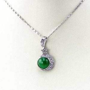 China 925 Silver 8mm Round Green Jade Cubic Zirconia Pendant Necklace (PSJ003) factory