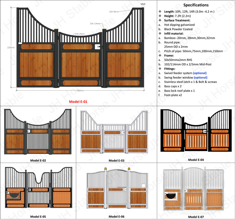 14ft*14ft European Horse Stalls 38mm Bamboo Metal Material Galvanised
