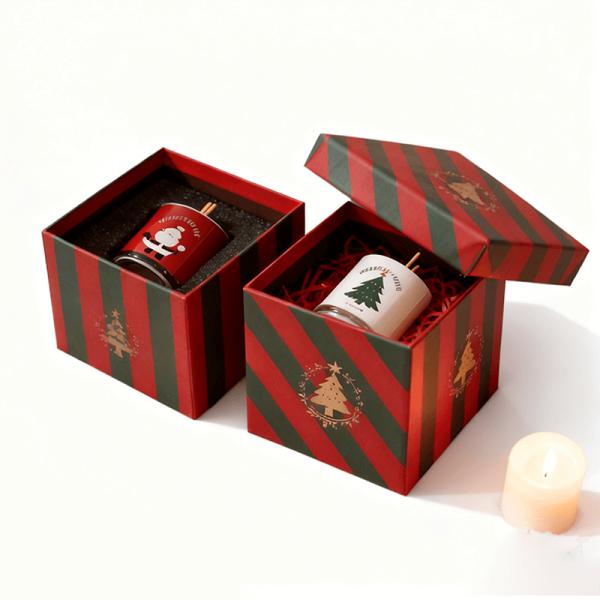 Factory Wholesale Custom Colorful Cardboard Christmas Paper Box Lid and Base Candle Boxes with Stamping