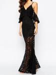 Elegant Black Sexy Long Lace Maxi Evening Dresses