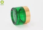 Green Frosted Glass Empty Cosmetic Containers Wide Mouth Type With Golden