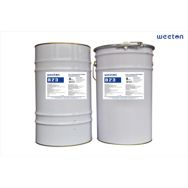 China 823A 823B Flexible Packaging Adhesive low Viscosity, Good Wettability, Long Pot Life, High Peeling Strength And High Laminating Speed (450m/Min) PET/ PE; OPP/PE;  OPP/ PET/PE; OPP/ VMPET factory