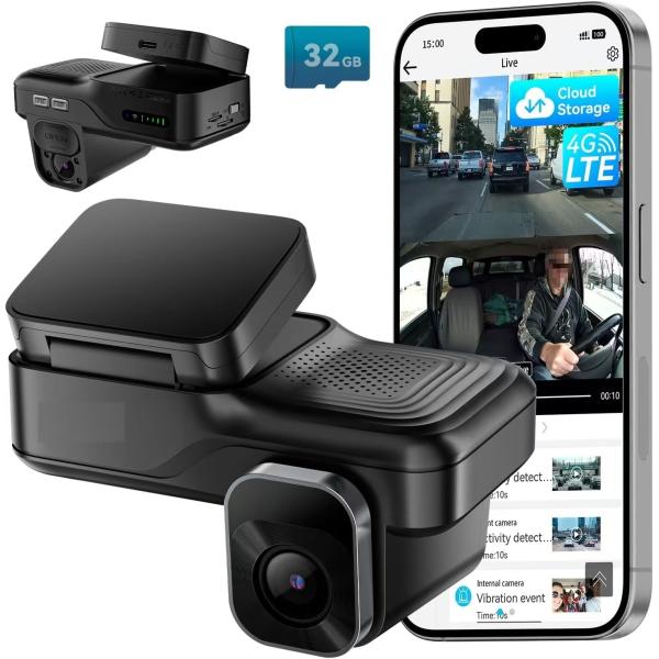 4G SIM Dual Lens Car Dash Cam 4K Parking Mode Monitoring for Car Vehicle Night Vision Radar WIFI Navigation GPS Front and Rear