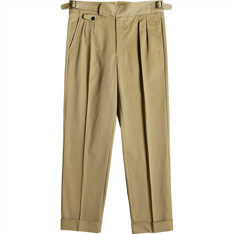 Spring and Summer Business Trousers Retro Italian Style Loose Straight Fit 100% Cotton