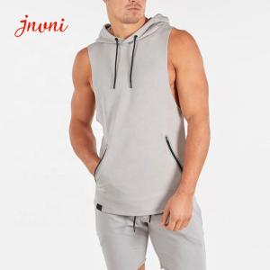 China Athletic Fitness Mens Activewear Tops Sleeveless Hoodie Tshirt With Zipper Pocket factory