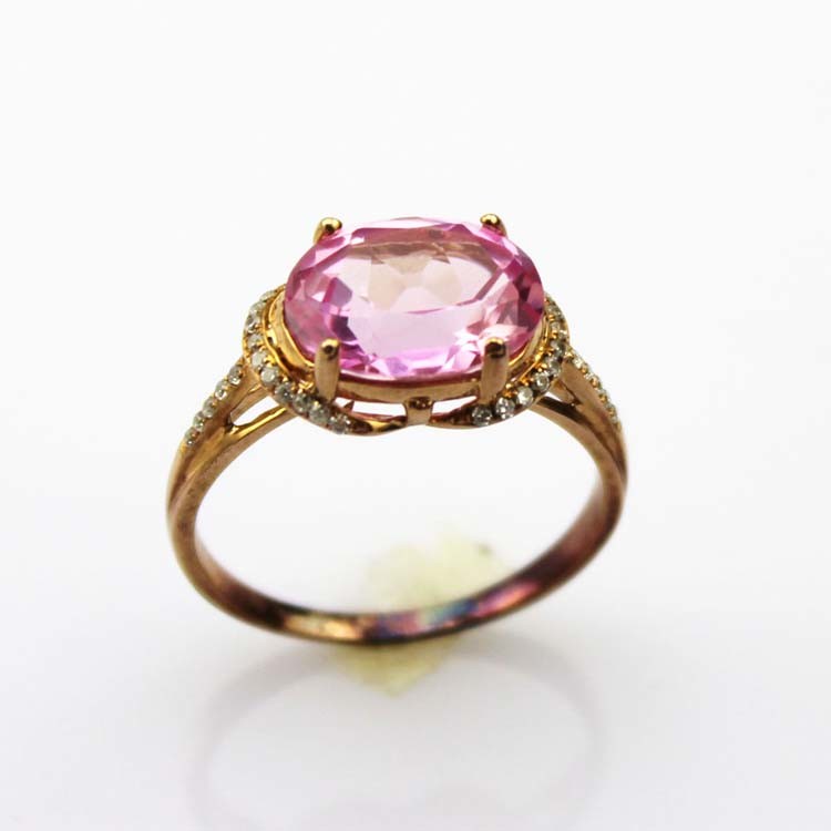 Women Jewelry 925 Silver 9mmx11mm Oval Pink Cubic Zircon Ring(R128)