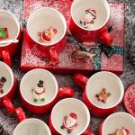 Eco Friendly Red Ceramic Cups , Ceramic Christmas Mugs With Spoon Lid OEM ODM