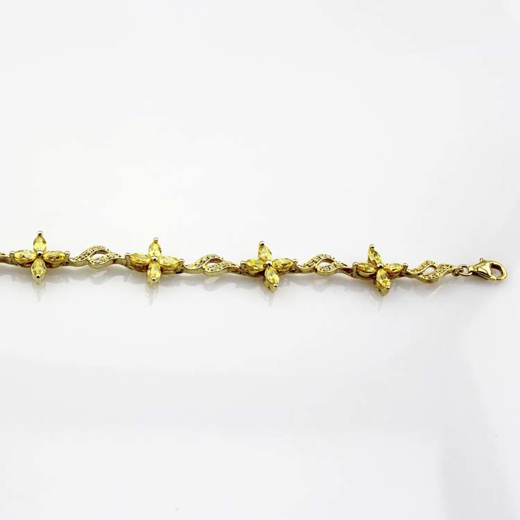 Yellow Gold Plated 925 Silver Jewellery Quatrefoil Citrine Cubic Zircon Tennis Bracelet (B04PURPLE)