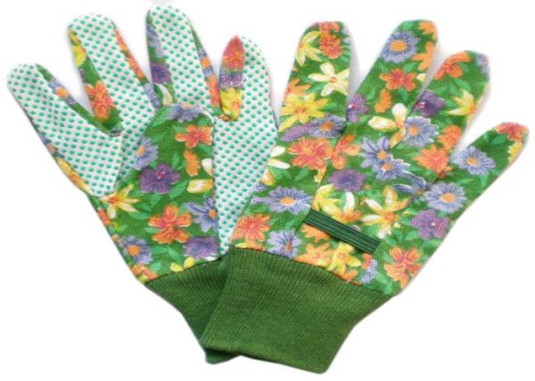 Cotton Canvas Good Gardening Gloves , Protective Work Gloves With Green Knit