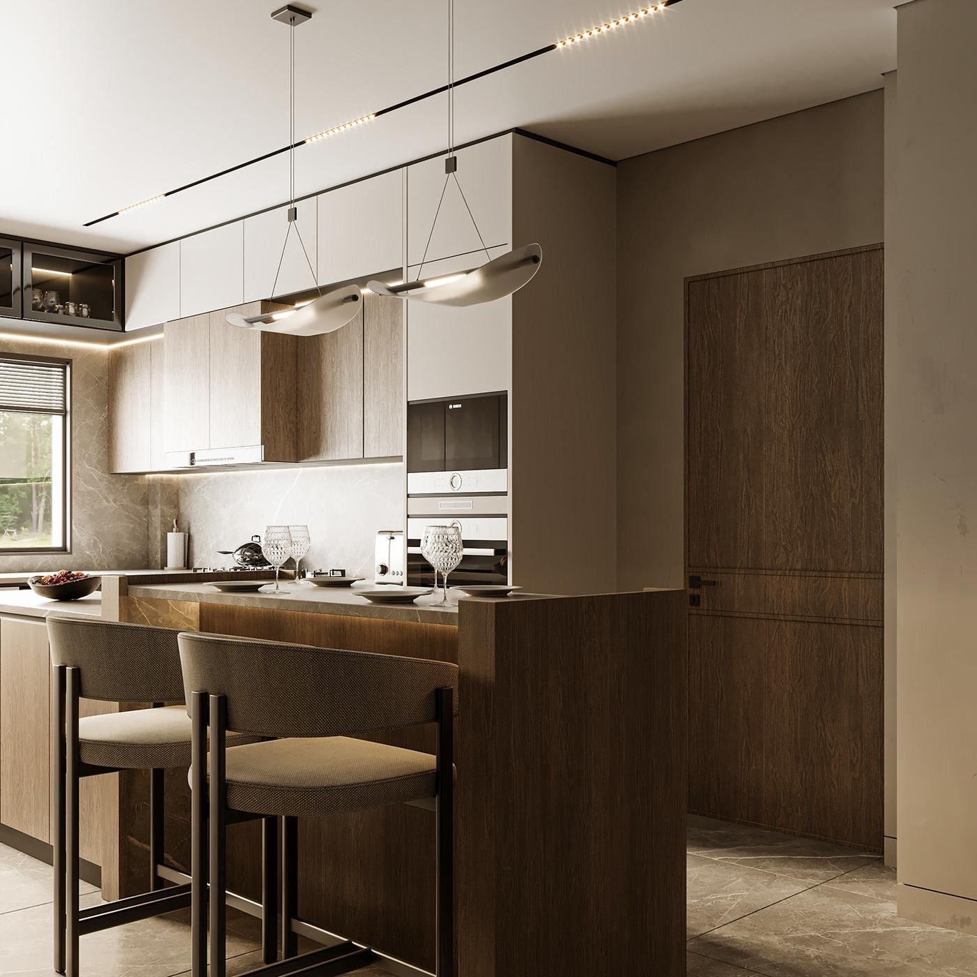 Customized Kitchen Furniture Modern Natural Solid Wood Modular Kitchen Cabinets Villa Use Luxury Kitchen Cabinets