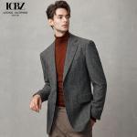 Logo Suit for Men Slim Fit End Gray Wool/Silk Business Casual Formal Wedding