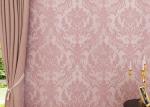 Flocking Pink Floral Pattern European Style Wallpaper for Bedroom , Living Room