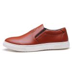 ODM Brand Mens Slip On Leather Sneakers Black / Brown Leather With White Out