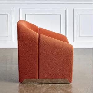 Teddy Brown Fabric Recliner Armchair , Slope Shape Velvet Lounge Chair