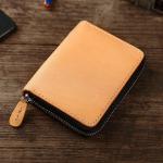 Retro Style Short Zipper Wallet Money Cloth Made of Vegetable Tanned Cowhide
