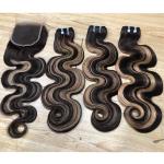 Wholesale Hair Vendors Super Double Drawn Human Hair Weaves Bundles , Highlight