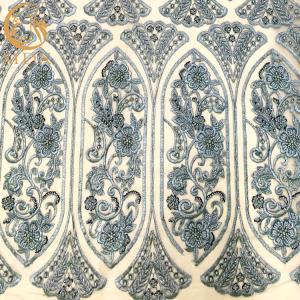China Spot Blue Mesh Beaded Lace Fabric Sewing Embroidery For Garment factory