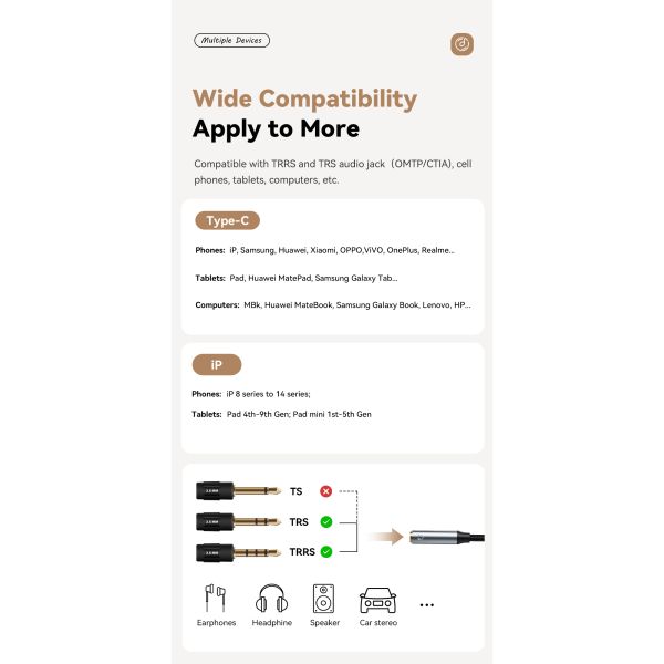 Essager ES-YP28 Lightning Usb Type C To 3.5mm Audio Converter Adapter Cable