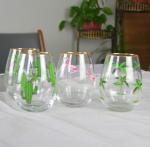 Hand Painted Gold Rim Wine Glass Tumbler With Color Decal