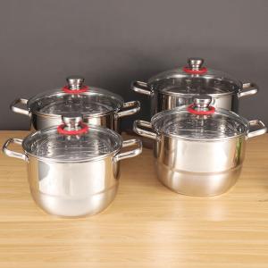 China Kitchen Hot Fashion Silver Cooking Pots Sets Soup Pot Set Stainless Steel Cookware Sets With Glass Lid factory