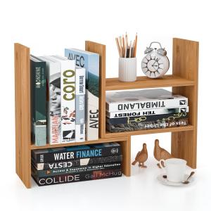 China Adjustable Desktop Display Shelf Rack Bookshelf for Office Kitchen Bamboo Home Furniture factory