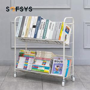 China Mobile Three Storey 10kg Loading Steel Book Rack With Wheels factory