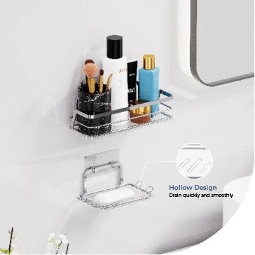 Stainless Steel Shower Caddy Wall Mounted Iron Wire Rack for Bathroom Organizati