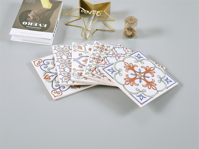 Non-Slip white 200x200mm Floral Floor And Wall Ceramic Rustic Tiles For Living Room And Restaurant