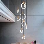 Living Room Stair Lighting Fixtures Loft Hanging Suspension Metal Acrylic Rings
