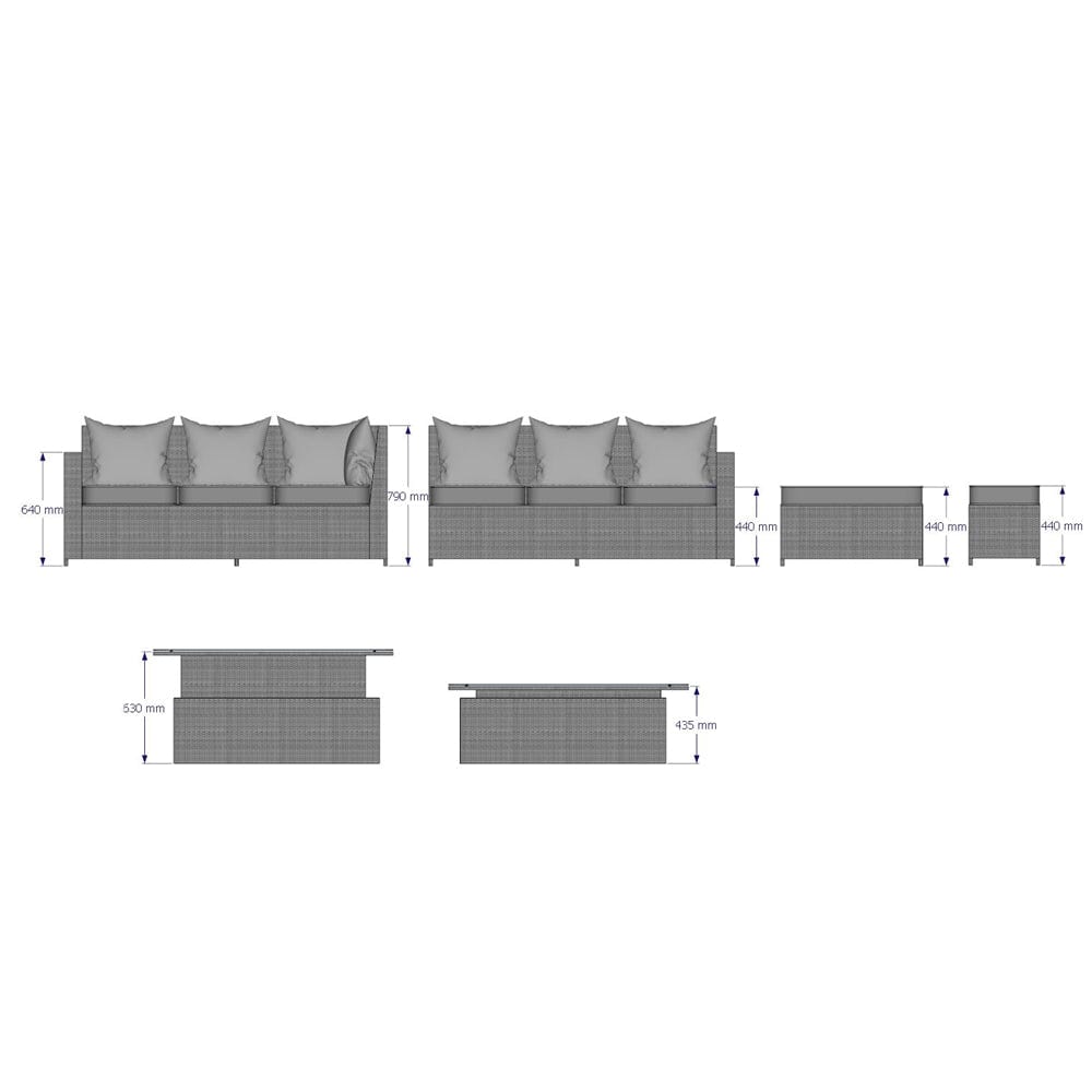 9 Seater Rattan Woven Garden Furniture Set with Modern Design and Adjustable Table