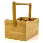 Bamboo Wooden Tableware Tabletop Holder With Swing Handle For Cutlery Holder