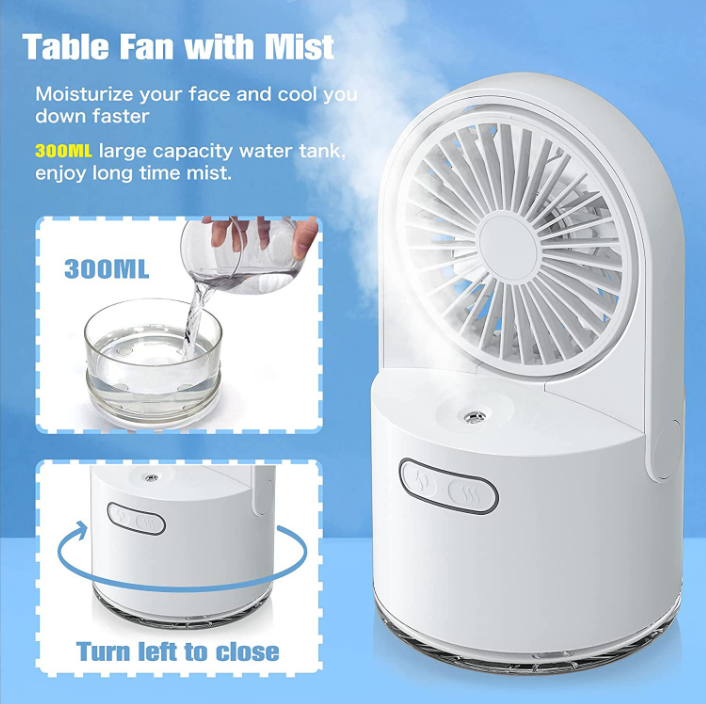3 Speeds Adjustment USB Charging Quiet Desktop Small Fan with Spray Mini Humidifier