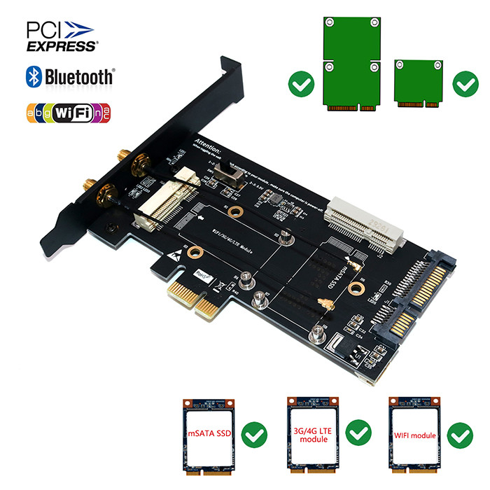 Mini PCI-E/ mSATA SSD to PCI-E and SATA 2.5 Adapter with SIM Card Slot for WiFi/ 3G/4G/LTE/ Msata SSD
