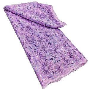 China Stunning Lilac Sequins Lace Fabric for French Embroidery Wedding Dress and Garment factory