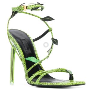 China Papaya Green Pointed Toe Stiletto Heels Raffia Trims Open Toe Ankle Strap Sandals factory