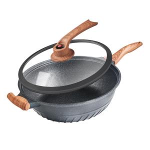 China 6.62kg Grey Aluminum Wok Pan Wear Resistance 32cm Frying Pan PFOA Free With Lid factory
